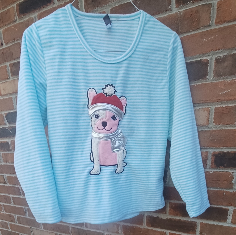 Christmas Pajama Set/loungewear/ Holiday/Christmas dog w/silver scarf .